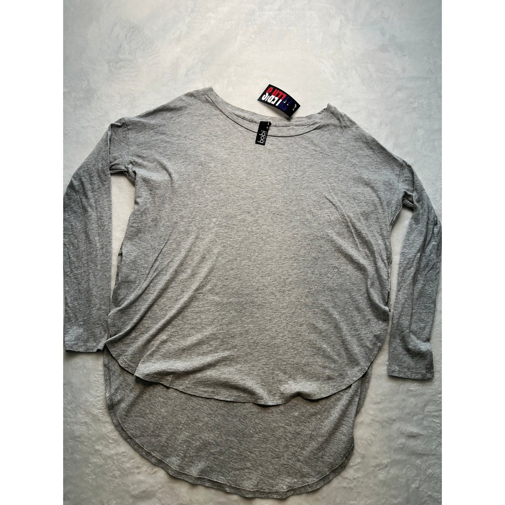 Bobi Los Angeles Gray Long Sleeve High Low Hem Cotton Top Medium-177